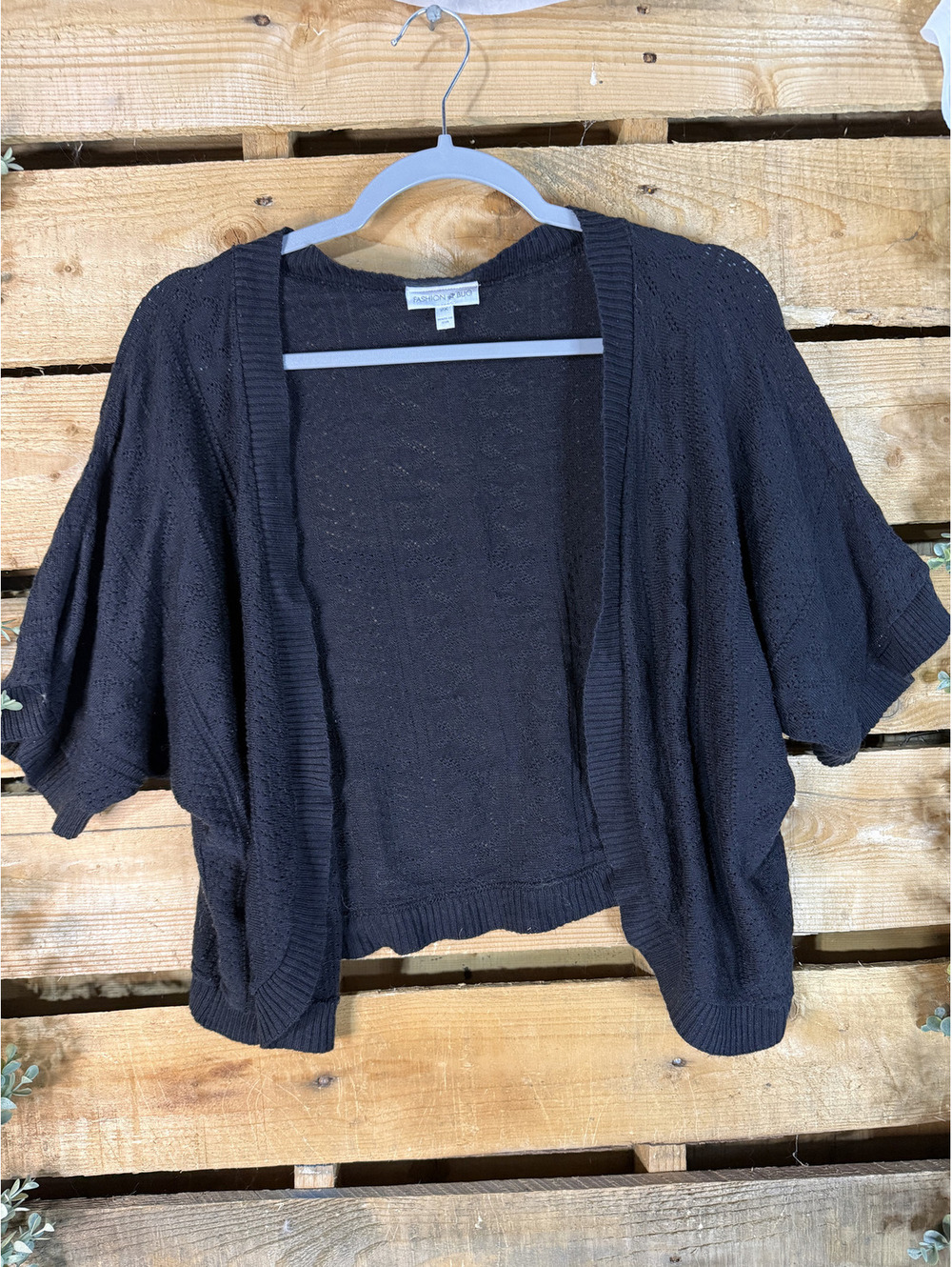 Fashion Bug Black Knit Short Sleeve Cardigan Sweater Size 2X